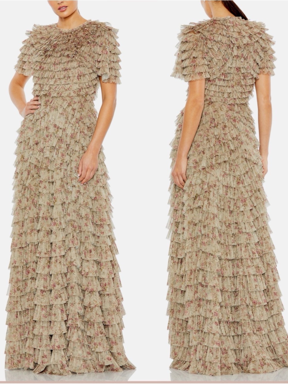 Mac Duggal Ecru Multi Ruffle Tiered Gown Size 12